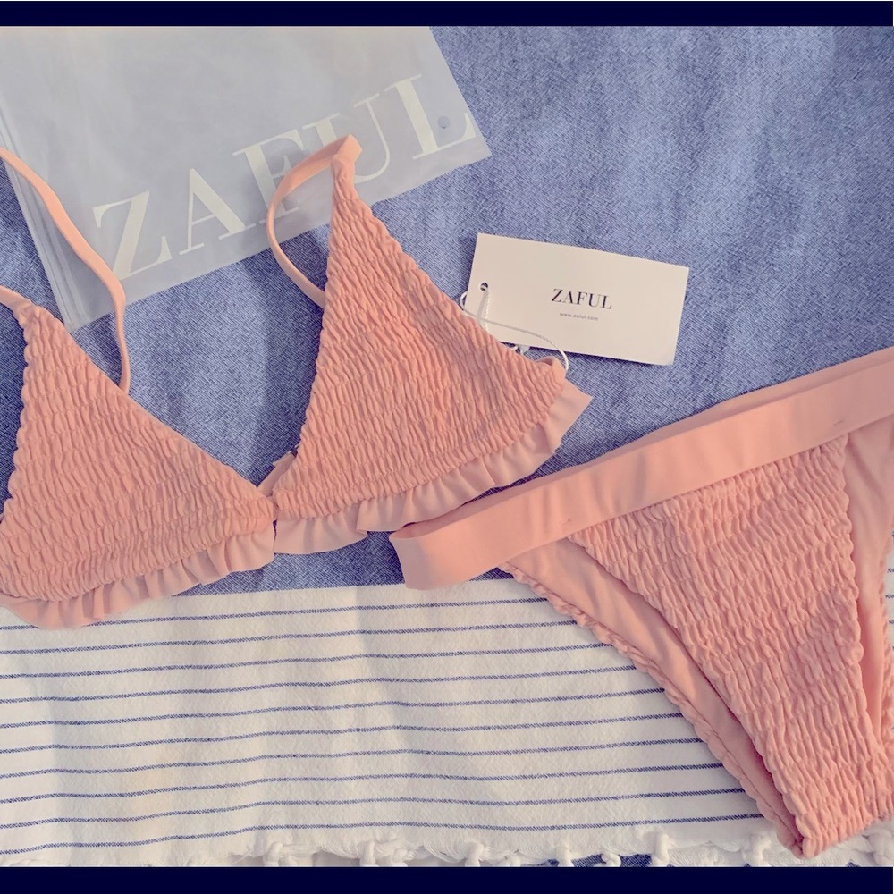 Zaful smocked bikini set -peach/pink
